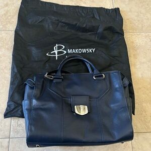 B. Makowsky Dark Blue Leather Briefcase